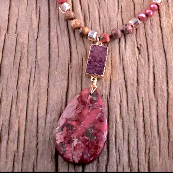 Mixed gemstone, druzy and Sea Sediment Mala - Picture 2 of 2